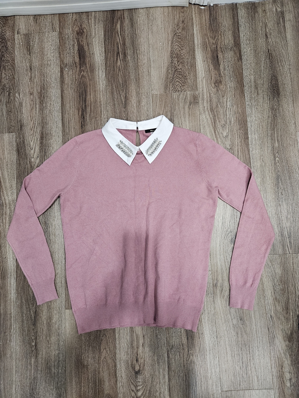 Embellished Collar Pink Sweater